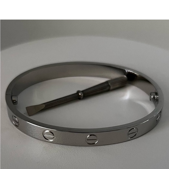 Love Luxury Platinum Bangle Bracelet Screw with Stones Silver Luxury - Picture 8 of 8